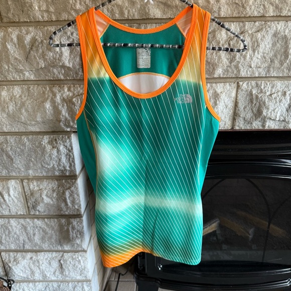 The North Face Women's Striped Green and Orange Racerback Tank Top Small - Picture 1 of 7